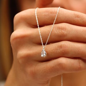 Teardrop Diamond Necklace 925K Sterling Silver * Pear Diamond Necklace * Minimalist Jewelry * Perfect Darling Gift For Valentine's Day