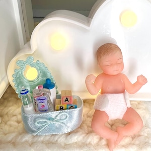 Baby miniature gift basket | Dollhouse | zuru my mini baby | baby shower decor | tier tray  | nursery decor | home decor | blue baby gift