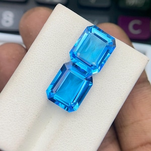 Swiss Blue Topaz 10x12 mm Rectangle Loose Gemstone |  Faceted Stone | Rectangular Cut Gem for Ring, Pendant & Earrings | December Birthstone