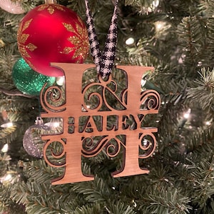 Personalized Laser Cut Monogrammed Ornament | Custom Christmas Ornament | Wooden Holiday Decoration  | Unique Holiday Keepsake Gift |