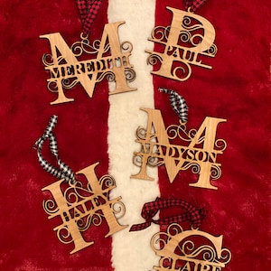 4 PACK Personalized Laser Cut Monogrammed Ornament | Custom Christmas Ornament | Wooden Holiday Decoration  | Unique Holiday Keepsake Gift |