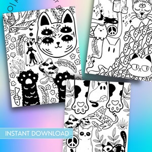 Puede incluir: Tres p&aacute;ginas para colorear en blanco y negro con gatos, setas y otros dise&ntilde;os caprichosos. Las p&aacute;ginas son perfectas para adultos y ni&ntilde;os que disfrutan coloreando.