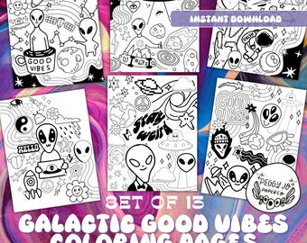 Trippy Alien Coloring Pages – Funky UFOs, Planets (PDF & JPG)
