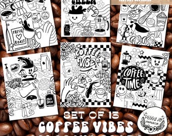 Coffee Vibes Coloring Pages – 13 Funky Retro Printables for Coffee Lovers & Caffeine Queens