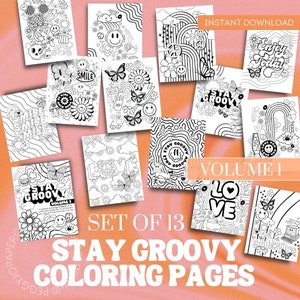 Stay Groovy Coloring Pages, Retro-chic, Hippy Retro Aesthetic, Adult Coloring Book, Printable Coloring Pages, Print at Home Coloring Page