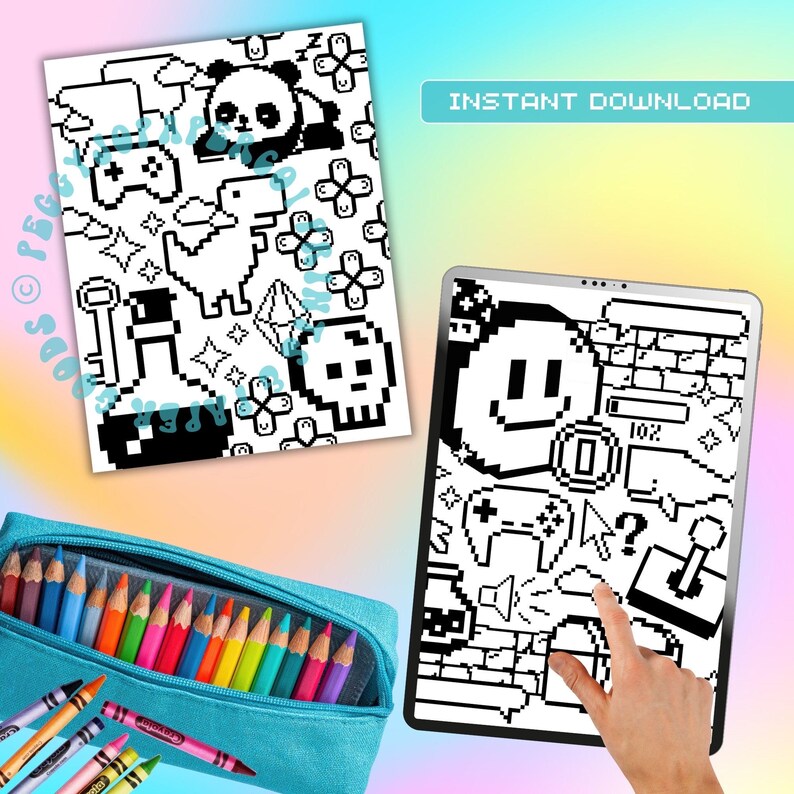 8-bit Pixel Art Coloring Pages – Retro Video Game Designs (digital ...