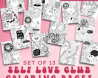 Self Love Club Coloring Pages: Hippie Retro Designs (Digital Download)