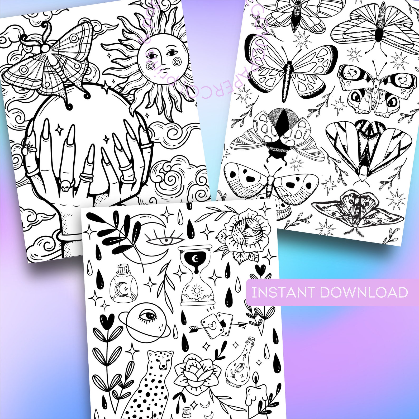 Mystical Coloring Pages, Witch Coloring Book, Witchy Aesthetic, Adult Coloring Book, Printable