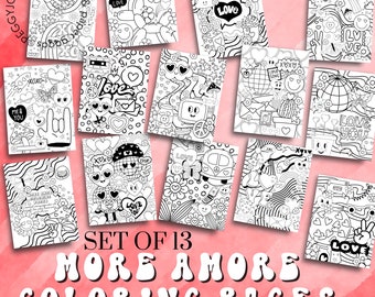 Love Theme Coloring Pages: Hippie Retro Designs (Digital Download)