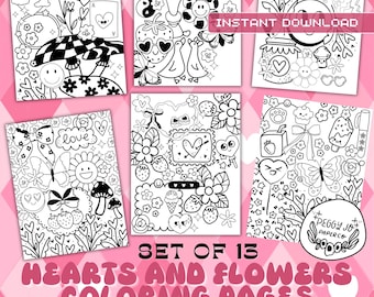 Hearts and Flowers Coloring Pages for All Ages – Smiling Characters & Positive Vibes Printable Set