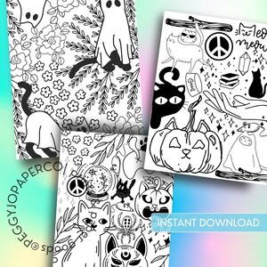 Puede incluir: Un conjunto de tres p&aacute;ginas para colorear imprimibles en blanco y negro con lindos gatos, calabazas, fantasmas y otras im&aacute;genes espeluznantes de Halloween. Las p&aacute;ginas son perfectas para adultos y ni&ntilde;os que disfrutan coloreando.