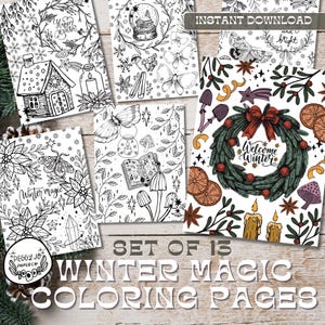 Christmas Coloring Pages, Winter Solstice Gifts, Winter Coloring Sheets, Holiday Downloads, Adult Coloring Sheets, Printable Coloring Pages