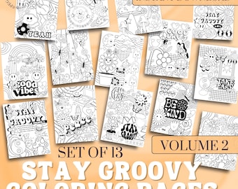 Retro hippie kleurplaten, Stay Groovy deel 2 (afdrukbaar)