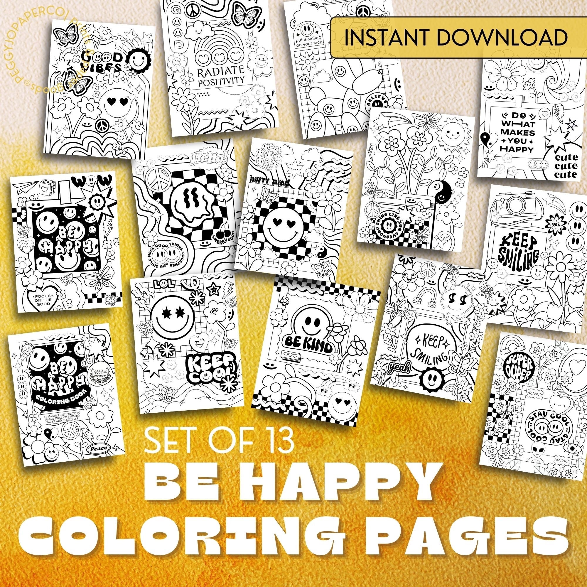 Be Happy Coloring Pages Retro chic - Il Fullxfull.6135216984 Qwna 