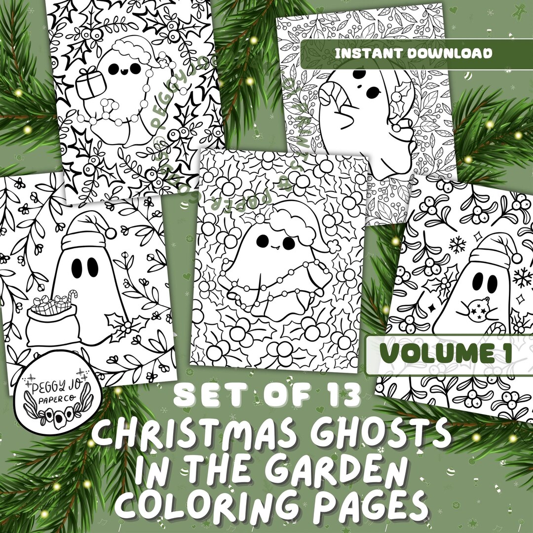 Christmas Ghost Coloring Pages: Garden Floral Designs (PDF) - Etsy