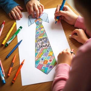 Pages de Coloriage Cravate Fête des Pères – Carte à Imprimer pour Enfants, Activité DIY Cadeau Papa