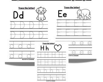 Alphabet Letter Tracing Worksheet, Handwriting Practice (Digital Download)