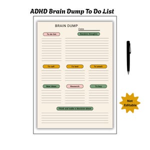 ADHD Brain Dump To-Do List Planner, ADHD Brain Dump, Brain Dump Printable, ADHD Planner, Brain Dump Planner, Productivity Planner, Checklist