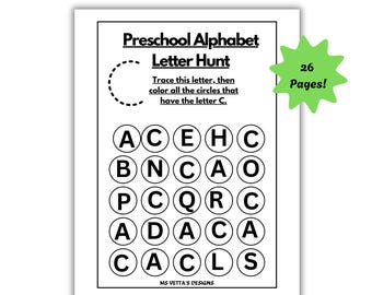 Alphabet Letter Hunt Worksheets | Preschool Kindergarten Activity (Printable PDF)