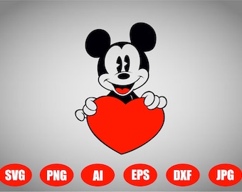 Mickey Heart instant download digital file svg, png, eps, jpg, and dxf clip art for cricut silhouette and other cutting software