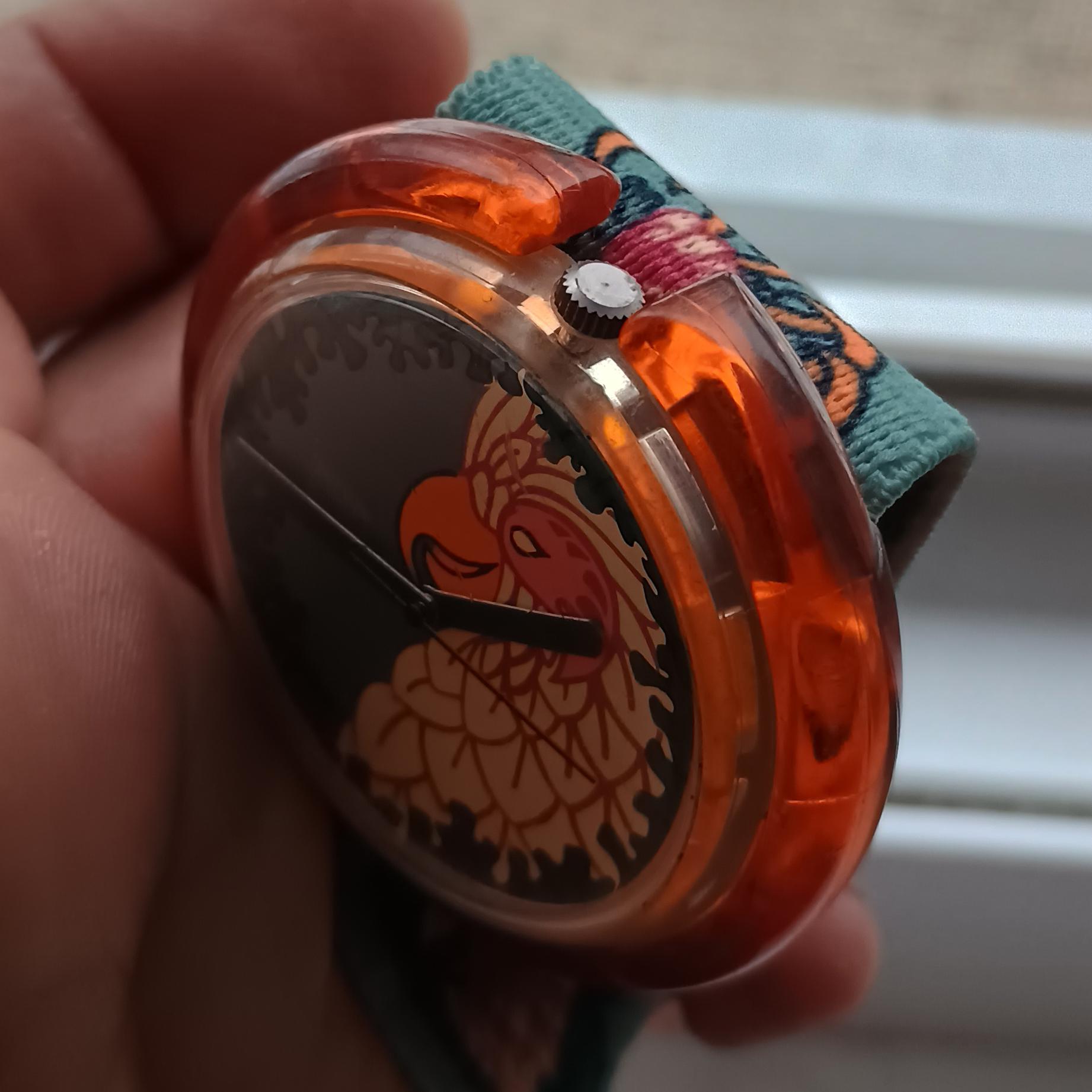 Vintage Pop Swatch Parrot Watch 1990s, Retro Colorful Bird Dial