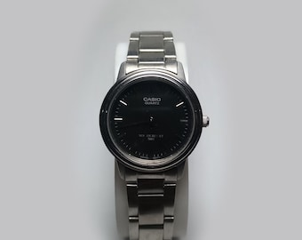 Vintage Casio Damenuhr LTP-3040 | Edelstahl, schwarzes Ziffernblatt