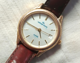 Vintage Meister Anker quartzhorloge | Goudkleurige, witte wijzerplaat