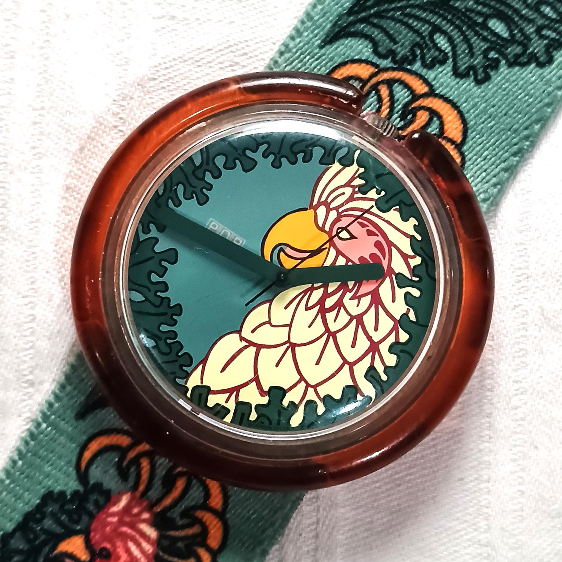Vintage Pop Swatch Parrot Watch 1990s, Retro Colorful Bird Dial