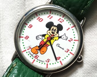 1960年代のディズニーミニーマウス腕時計、手巻き式機械式、インガソル