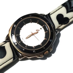 Vintage Giuliano Watch - Black & White Hearts Fashion Timepiece - Unique Spade Design - Japan Movement