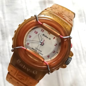 Vintage Casio Baby-G Watch | 90s Brown Translucent Resin, Bull Bars