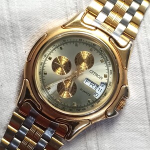 Orologio al quarzo multifunzione vintage CITRON / placcato oro bicolore stile anni '90