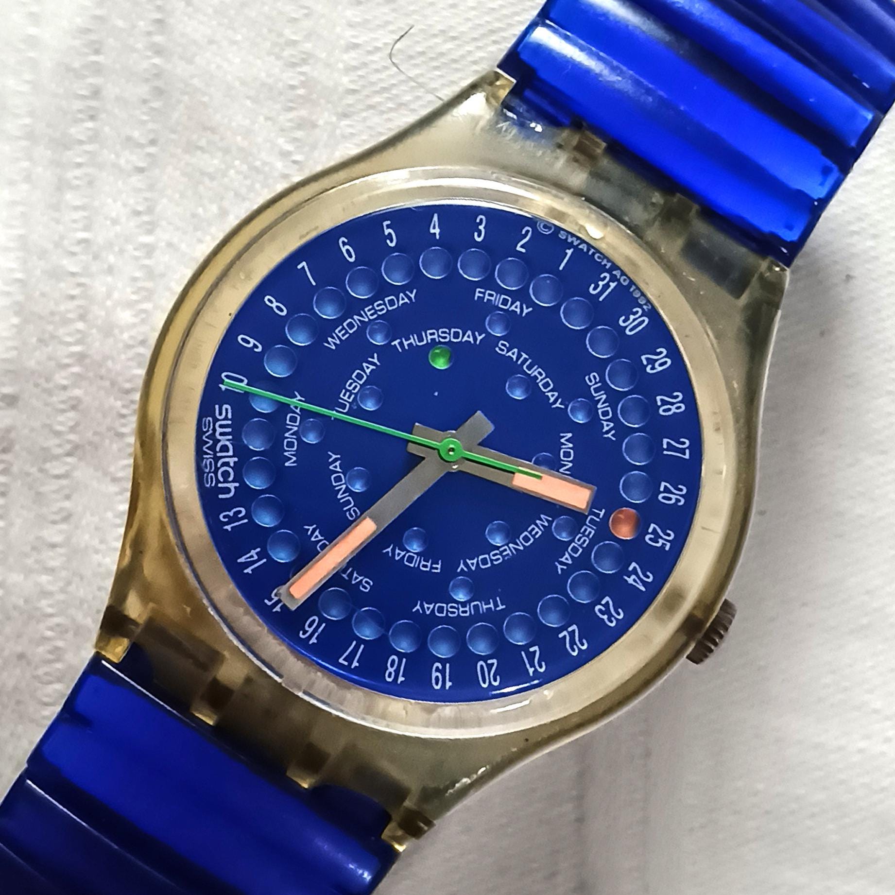 Vintage 1993 Swatch Cercle Bleu Watch, Swiss Made, Transparent