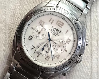 Vintage Casio Edifice EF-502 Chronograph - Silver Dial - 2003 Classic - Steel Band - For Repair/Restoration