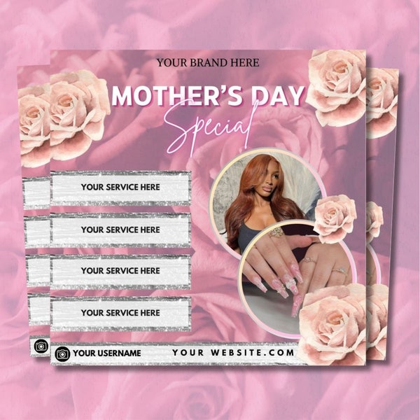 Mother’s Day special sale flyer, Mother’s Day Canva template, booking flyer, nail flyer, hair flyer, make up flyer, social media flyer