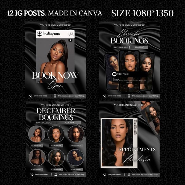 12 Hair Booking Flyers Templates, Hairstylist, Nails, Lash Tech, Boutique IG Posts Content IG Posts, Instagram, Branding Business, Book Now