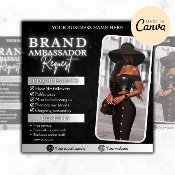 Ambassador Flyer Template, Social Media Influencer, Ambassador Wanted, DIY Editable Instagram Template, DIY Brand Ambassador Flyer, Canva