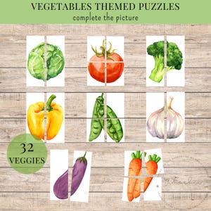 Vegetables Matching Puzzles Activity, Montessori Homeschool, Complete the Picture, Toddlers Preschooler Educational Game, Veggie Learning