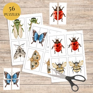 Peut inclure: Un ensemble de 56 puzzles d'insectes imprimables pour enfants. Les puzzles présentent une variété d'insectes, notamment des papillons, des mites, des abeilles et des coccinelles. Les puzzles sont conçus pour être découpés et assemblés.