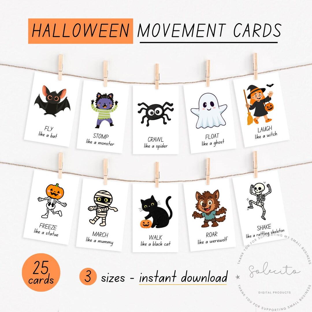 Halloween Movement Cards, Active Play for Toddlers and Preschoolers to ...