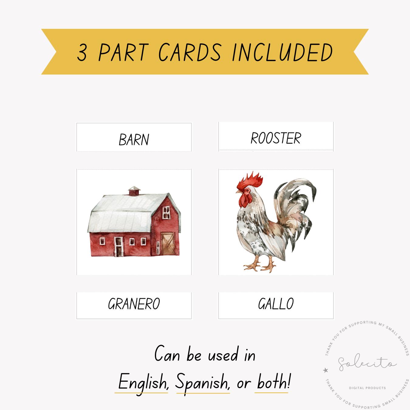 Farm Animals Flashcards Bilingual Spanish English Language Learning for ...