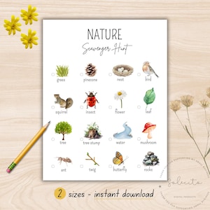 Natur-Schnitzeljagd-Spiel sofort druckbar, Outdoor-Montessori-Familienaktivität, Wanderspuren Kids Stream, Umwelteinheitsstudie