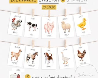 Farm Animals Flashcards Bilingual Spanish English Language Learning for ...