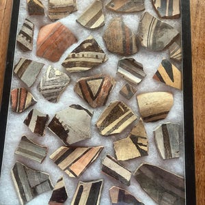 Pair of Framed Anasazi Pottery Sherd Displays – Authentic Prehistoric Southwest – 2 Shadow Boxes 12x16”