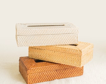 Tissue Box Cover, Rectangular Tissue Box, Handwoven Rattan Tissue Box, Raka Tissue Dispenser, Living & Bathroom Decor