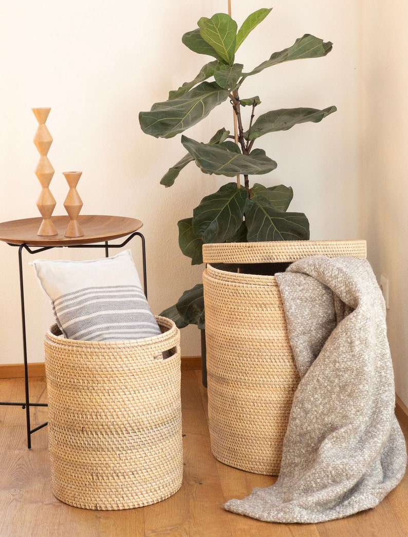 Storage & Organization Basket, Laundry Basket, Kalea Rattan Basket, Decorative Round Basket, Bedroom/Bathroom/Kids Room Storage image 6