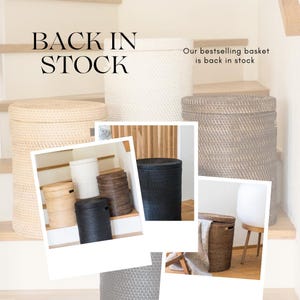 Kalea Rattan Storage Basket with Lid, Round Laundry Hamper, Boho Home Organization