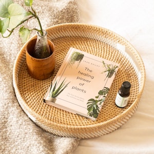 Bandeja de ratán tejida a mano, centro de mesa de centro bohemio