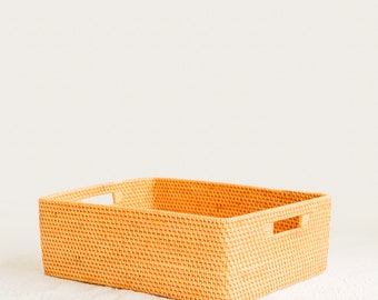 Scatola portaoggetti in rattan intrecciata a mano, cestino organizer rettangolare