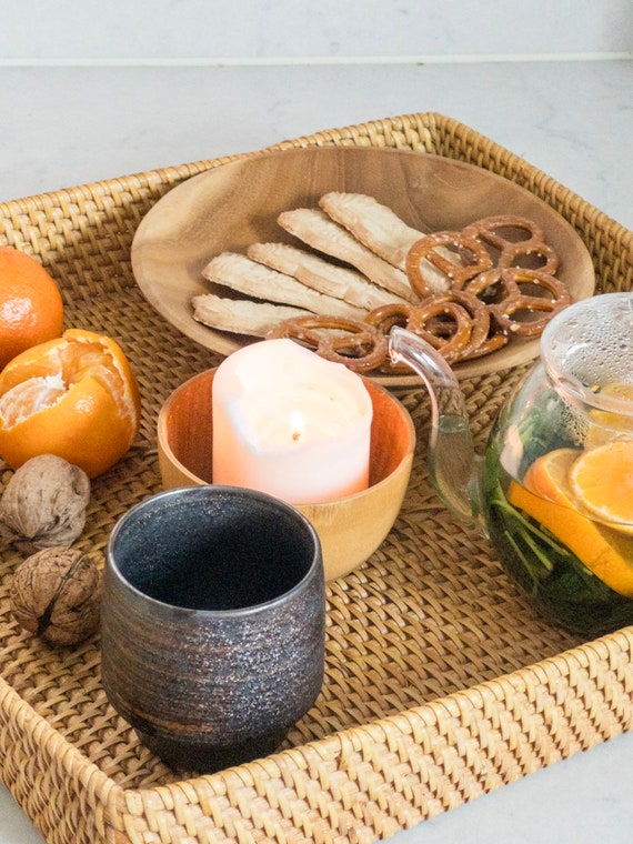 Plateau En Rotin Tissé Main - Panier De Rangement Pour Table - Multifonction Déco Naturelle (Taille S)